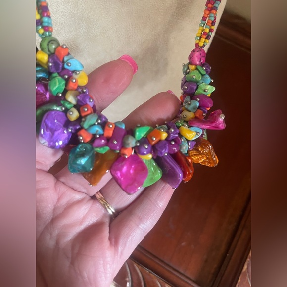 Vintage Colorful beaded Stone Necklace with Earrings - Picture 5 of 12